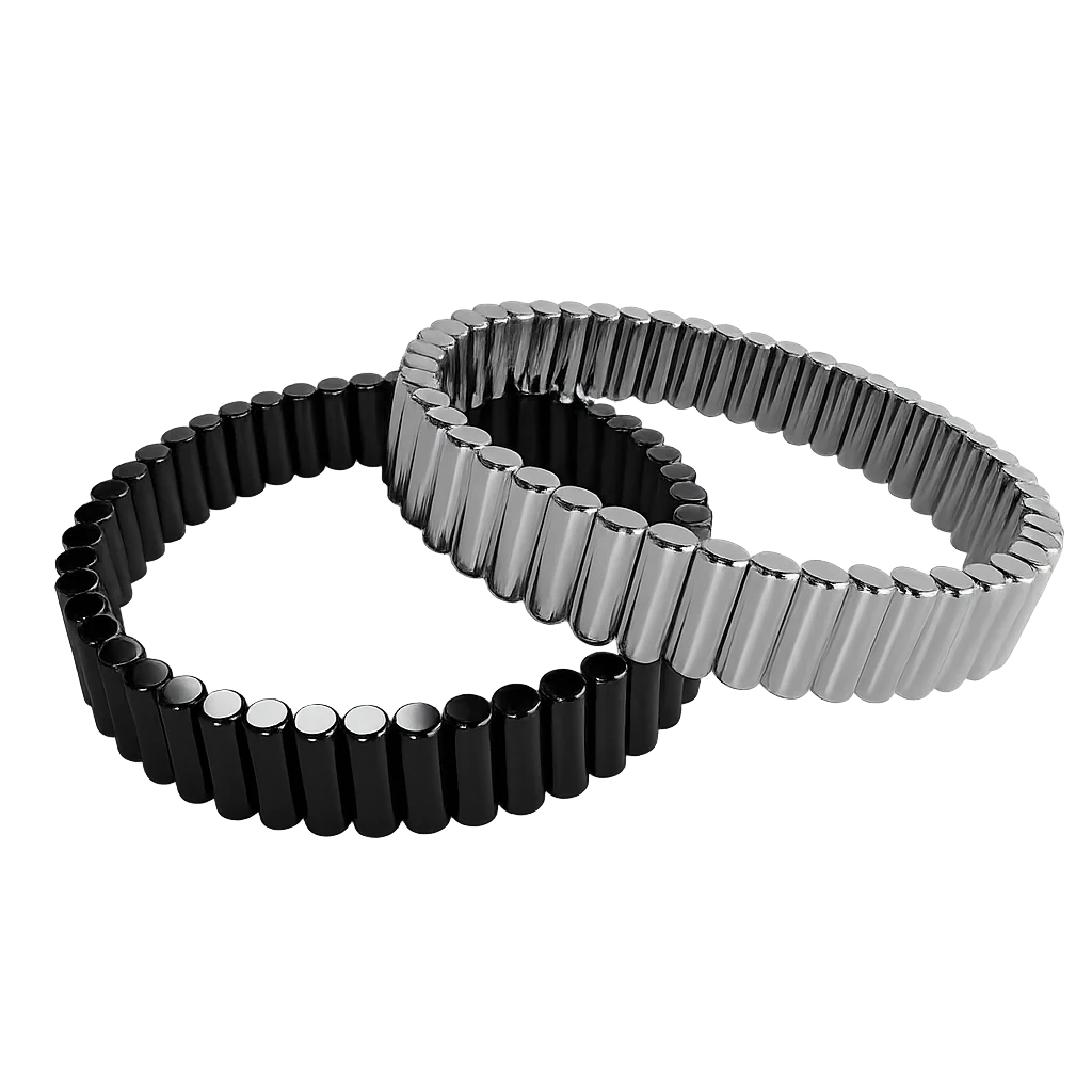 Silver and black bracelets together